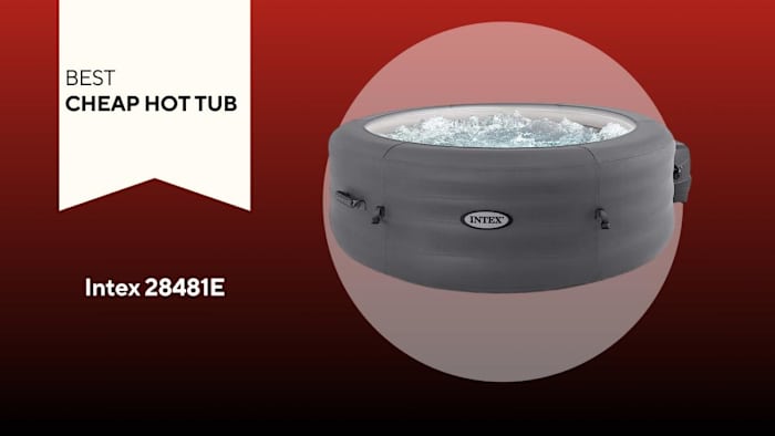 Intex 28481E grey inflatable spa on red background